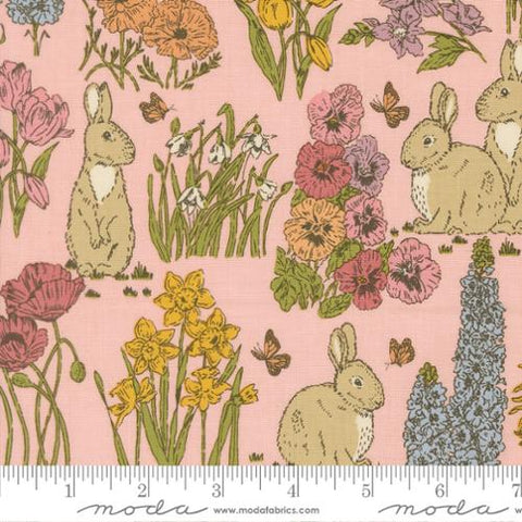 pink, My Secret Garden Collection Garden Bunnies Cotton Fabric 20982