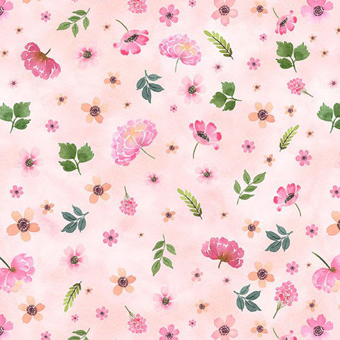 pink, Peony Blossoms Collection Tossed Flowers Cotton Fabric 34715