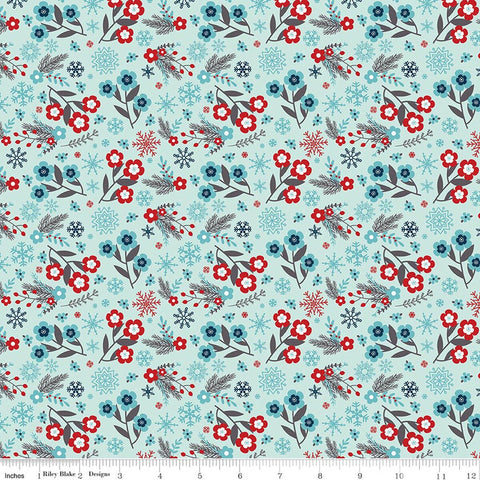 powder blue, A Perfect Winter Collection Flowers Cotton Fabric C17991