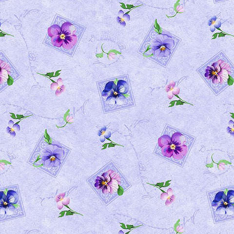 purple, Pansy Fields Collection Small Floral Cotton Fabric 28664