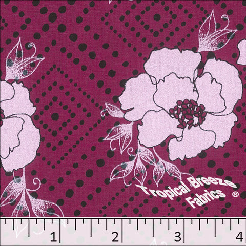 raspberry, Standard Weave Large Floral Print Poly Cotton Fabric 6317