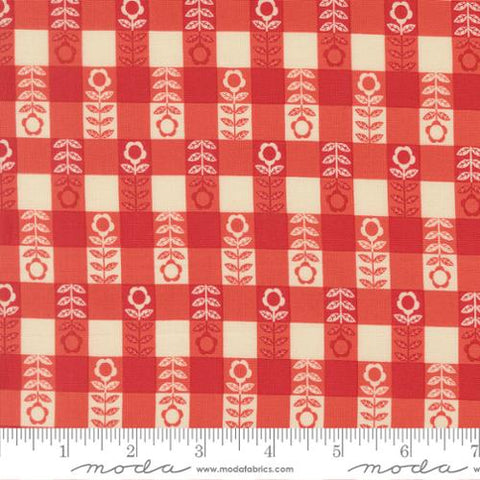 red, The Henhouse Collection Flower Plaid Cotton Fabric 48436