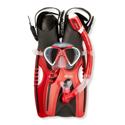 Hawaii Divers Leilani Adult Snorkel Set in red & black