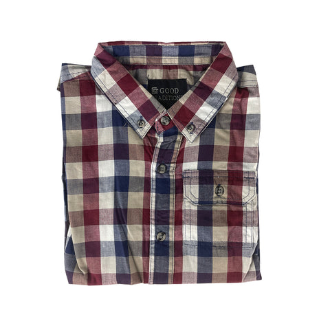 red and blue plaid, Boys' Dominic Short-Sleeve Shirt C000163M