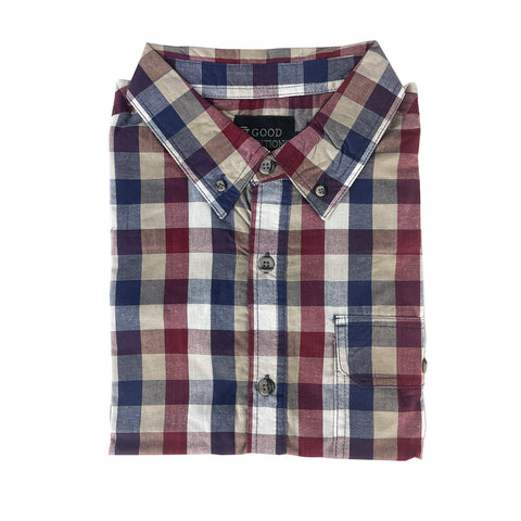 red and blue plaid, Dominic Men's Short-Sleeve Shirt 16530