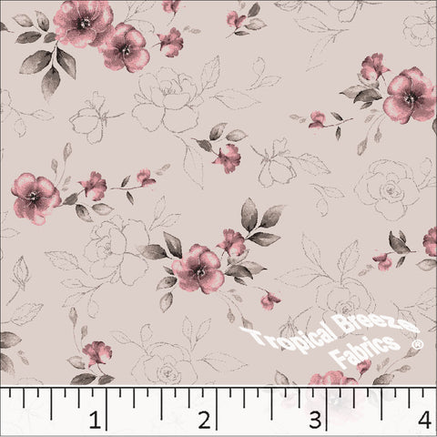 rose, Standard Weave Floral Print Poly Cotton Fabric 6313