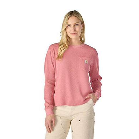 rose tint, Women's Long-Sleeve Loose Fit Waffle Knit T-Shirt 107745