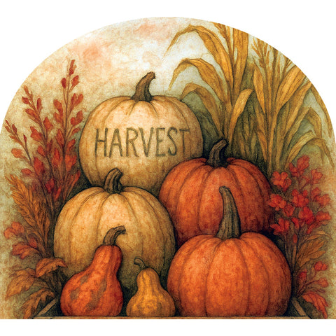 Custom Decor Arbor Mate garden sign showing rustic pumpkins