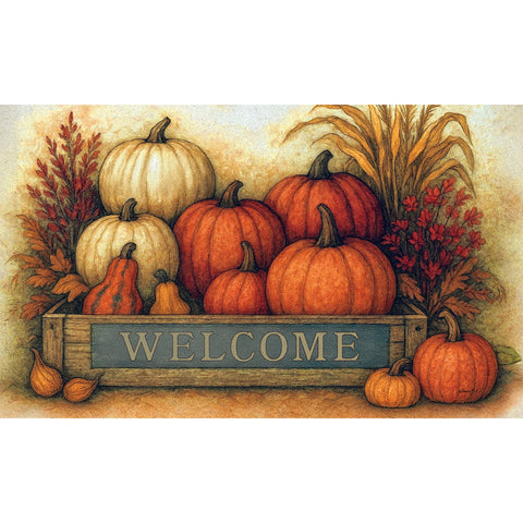 Custom Decor floor mat showing rustic pumpkins
