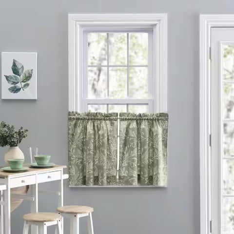 sage, Lexington Leaf Tier Curtain 122
