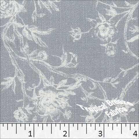 slate blue, Rayon Linen Floral Print Fabric 042624
