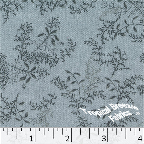 slate blue, Vintage Weave Leafy Print Polyester Fabric 042627