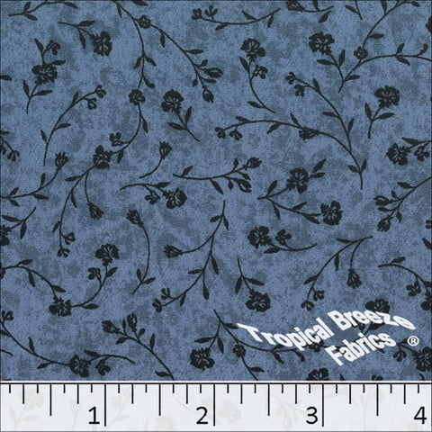slate blue, Yoryu Floral Print Polyester Fabric 048622