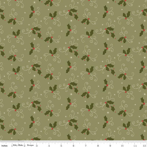 spruce, Christmas Greeting Collection Holly Leaves Cotton Fabric C17663