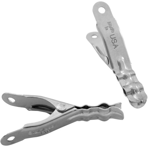 Close-up of stainless steel clothespin