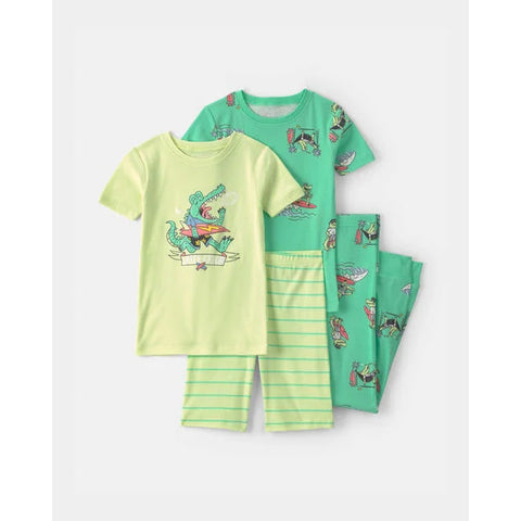 surfing gator, Boys' 4-Piece Short-Sleeve Pajama Sets 3V