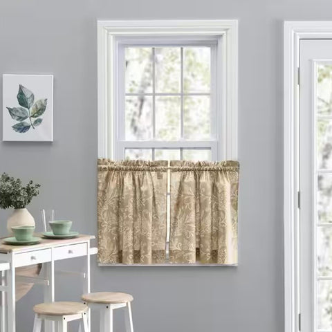 tan, Lexington Leaf Tier Curtain 122