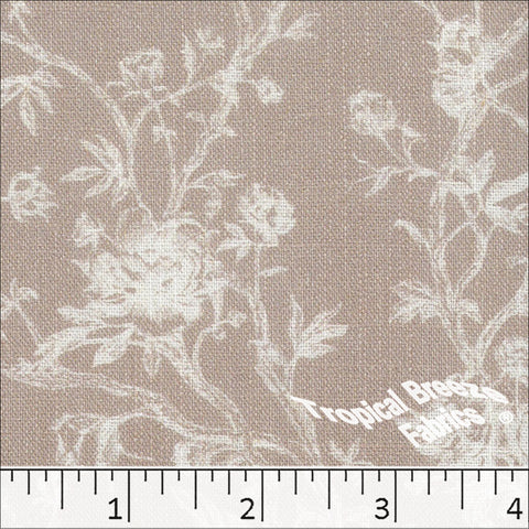 taupe, Rayon Linen Floral Print Fabric 042624