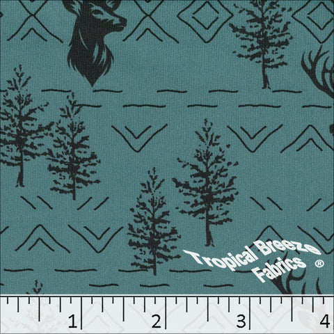 teal, Double Brushed Knit Print Fabric 572630