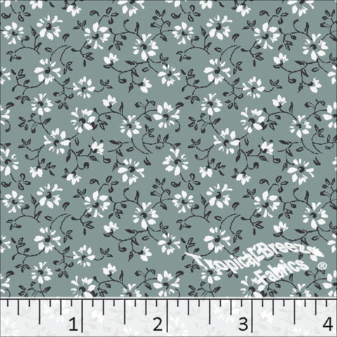 teal, Standard Weave Floral Print Poly Cotton Fabric 6310