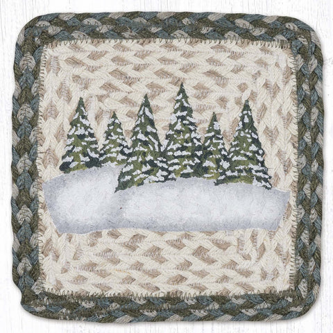 Holiday Village Trees braided jute trivet