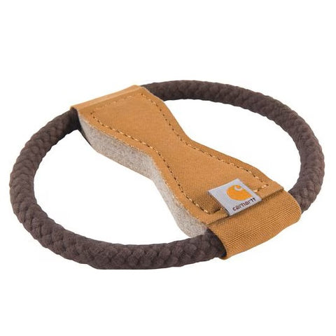 Carhartt Brown Firm Duck Wheel Dog Pull toy showing thickness
