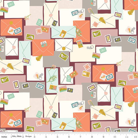 Blossom Lane Collection Envelopes Cotton Fabric C14003 wine