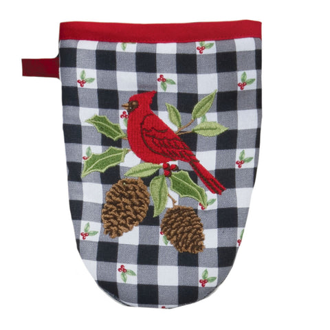 Winter Cardinal plaid grabber mitt