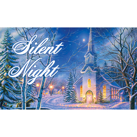 Custom Decor floor mat showing winter church