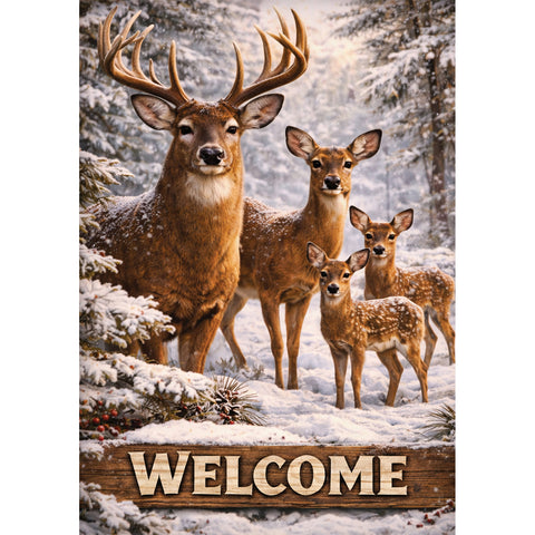 Custom Decor Wind Current garden flag showing winter deer family