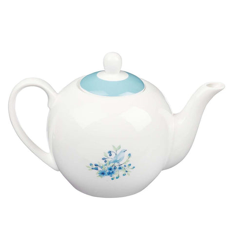 A Sweet Friendship Ceramic Teapot - Proverbs 27:9 Back with Blue Bird and Flowers