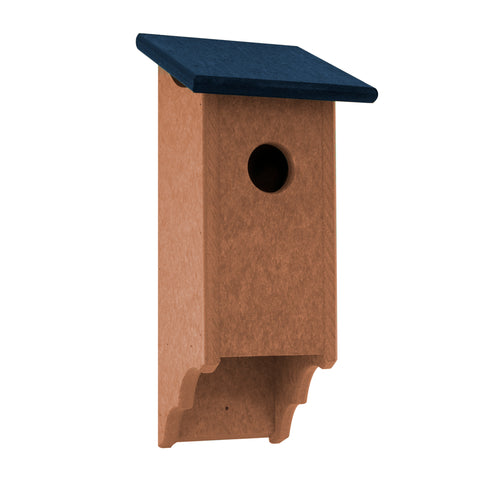 Navy roof and cedar birdhouse